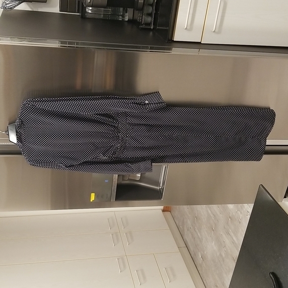 💕ALEXIS💕 Noelle Polka-dot Tie-neck Slit Midi Dress ~ Navy Blue XS - Picture 12 of 16